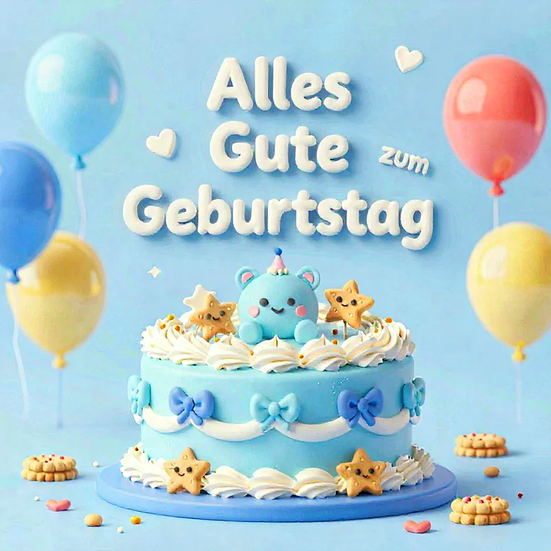 Liebevolle Geburtstagsgrüße mit süßer Torte und Sternen