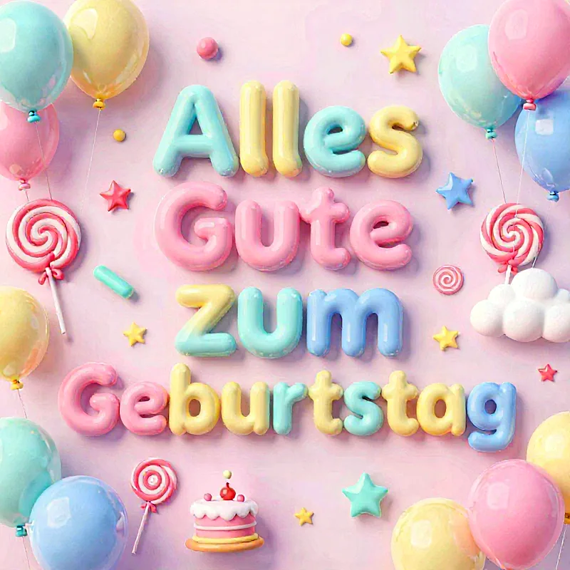 Liebevolle Geburtstagsgrüße mit Süßigkeiten und Luftballons