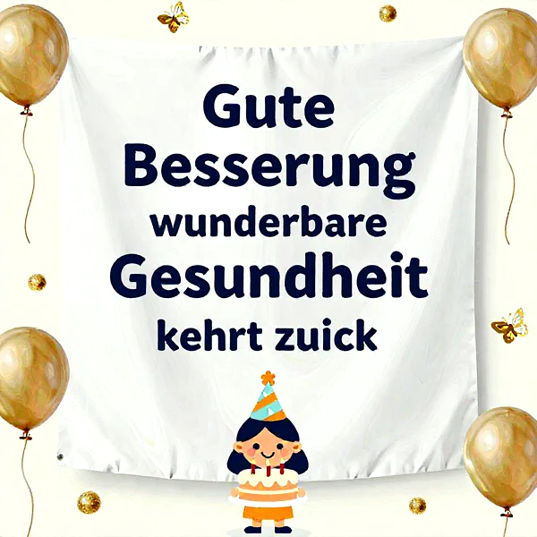 Liebevolle Gute-Besserung-Karte mit süßem Mädchen und Torte