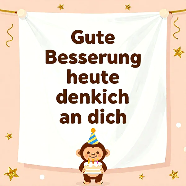 Liebevolle Gute Besserung: Süßer Gruß mit Torte, heute denk ich an dich!