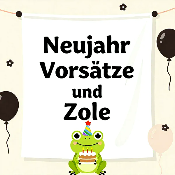 Liebevolle Neujahrsgrüße mit süßem Frosch und Geburtstagstorte