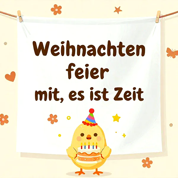 Liebevolle Weihnachtsgrüße mit süßem Hühnchen und Torte