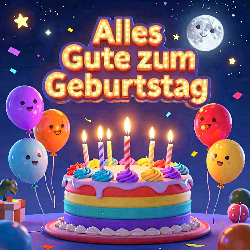 Magischer Geburtstag mit buntem Kuchen und leuchtenden Wünschen