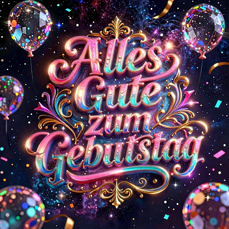Magischer Geburtstagsglückwunsch mit leuchtenden Luftballons