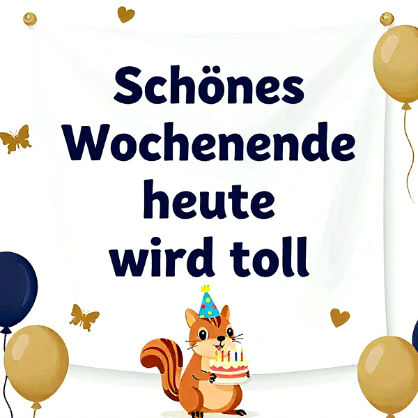Schönes Wochenende und alles Gute! Süße Glückwünsche mit Torte