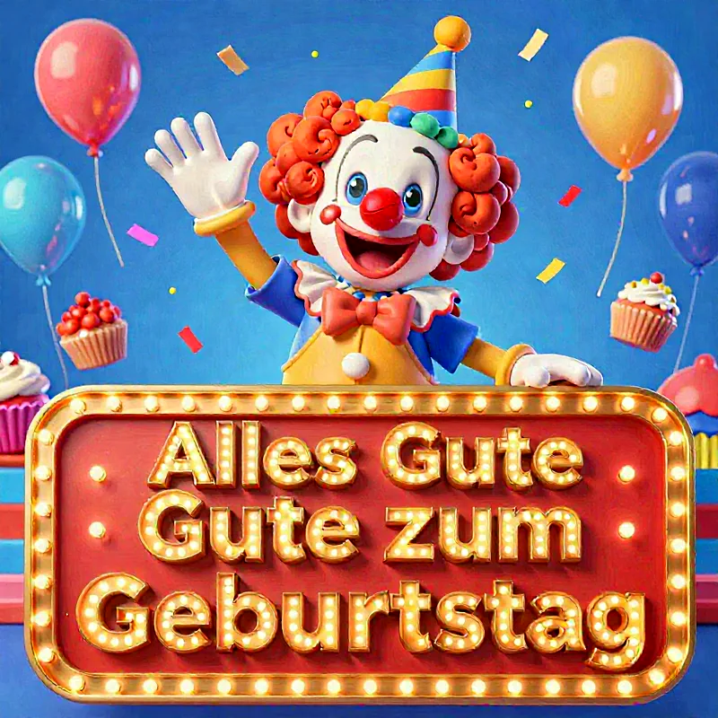 Strahlende Geburtstagsfreude: Herzliche Wünsche mit einem fröhlichen Clown!