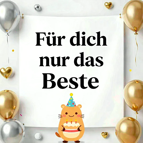 Süße Geburtstagsgrüße: Für dich nur das Beste mit kleinem Freund und Torte