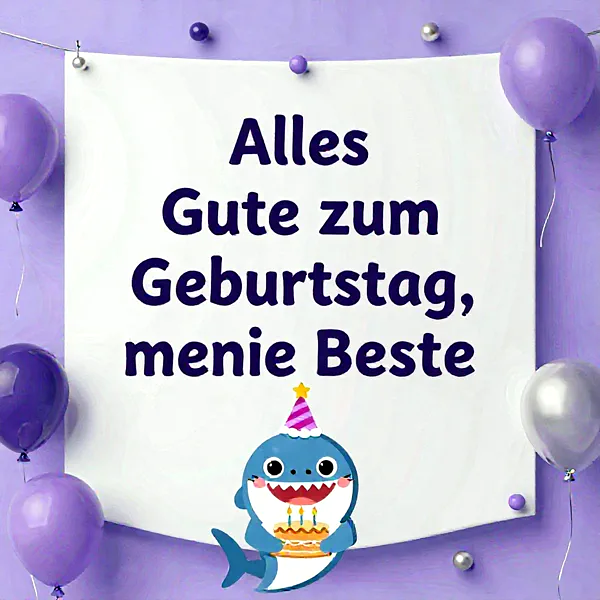 Süße Geburtstagsgrüße für meine Beste – mit Baby Hai und Torte!