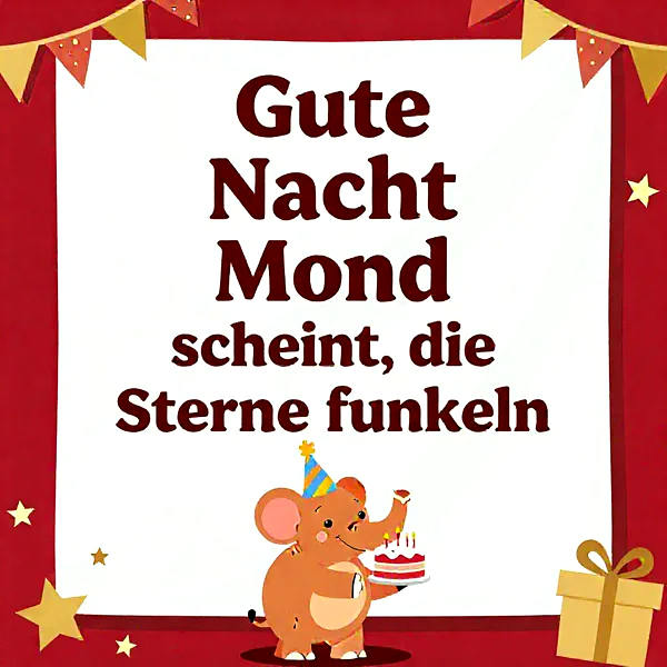 Süße Gute-Nacht-Wünsche mit festlichem Elefanten-Grußbild