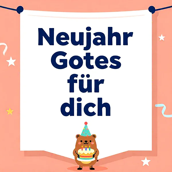 Süße Neujahrsgrüße mit Bär und Torte – Herzliche Wünsche für dich!