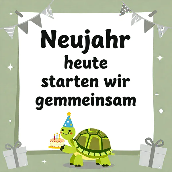 Süße Neujahrsgrüße mit Torten-Schildkröte für einen frischen Start