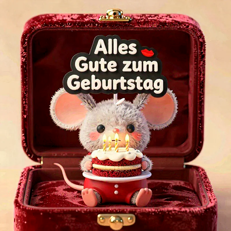 Süßer Geburtstagsgruß mit Maus und Torte – Herzliche Wünsche zum Teilen