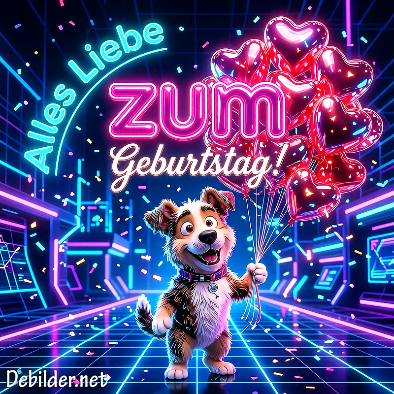 Alles Liebe zum Geburtstag! Dein süßer Grußhund mit Herzballons
