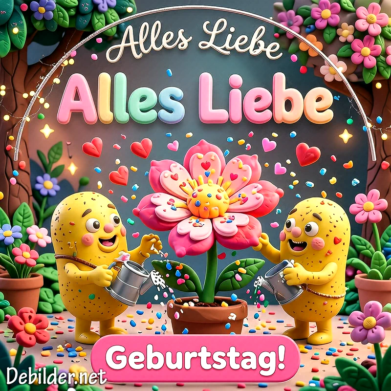 Alles Liebe zum Geburtstag! Süße Glückwünsche mit Herz und Konfetti