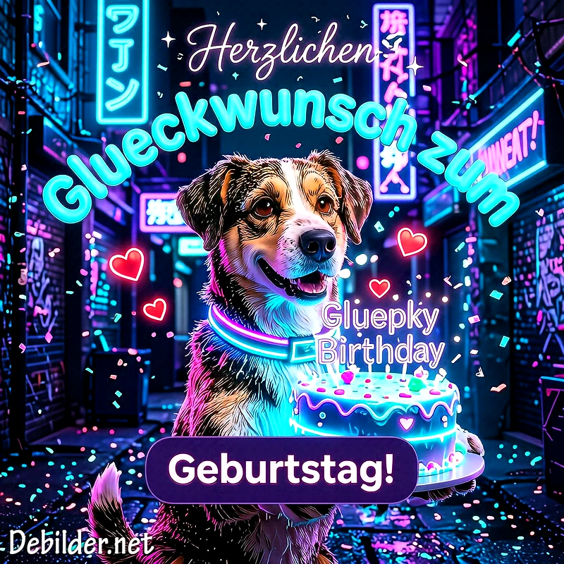 Süße Geburtstagswünsche mit Hund: Alles Gute in Neon-Optik!