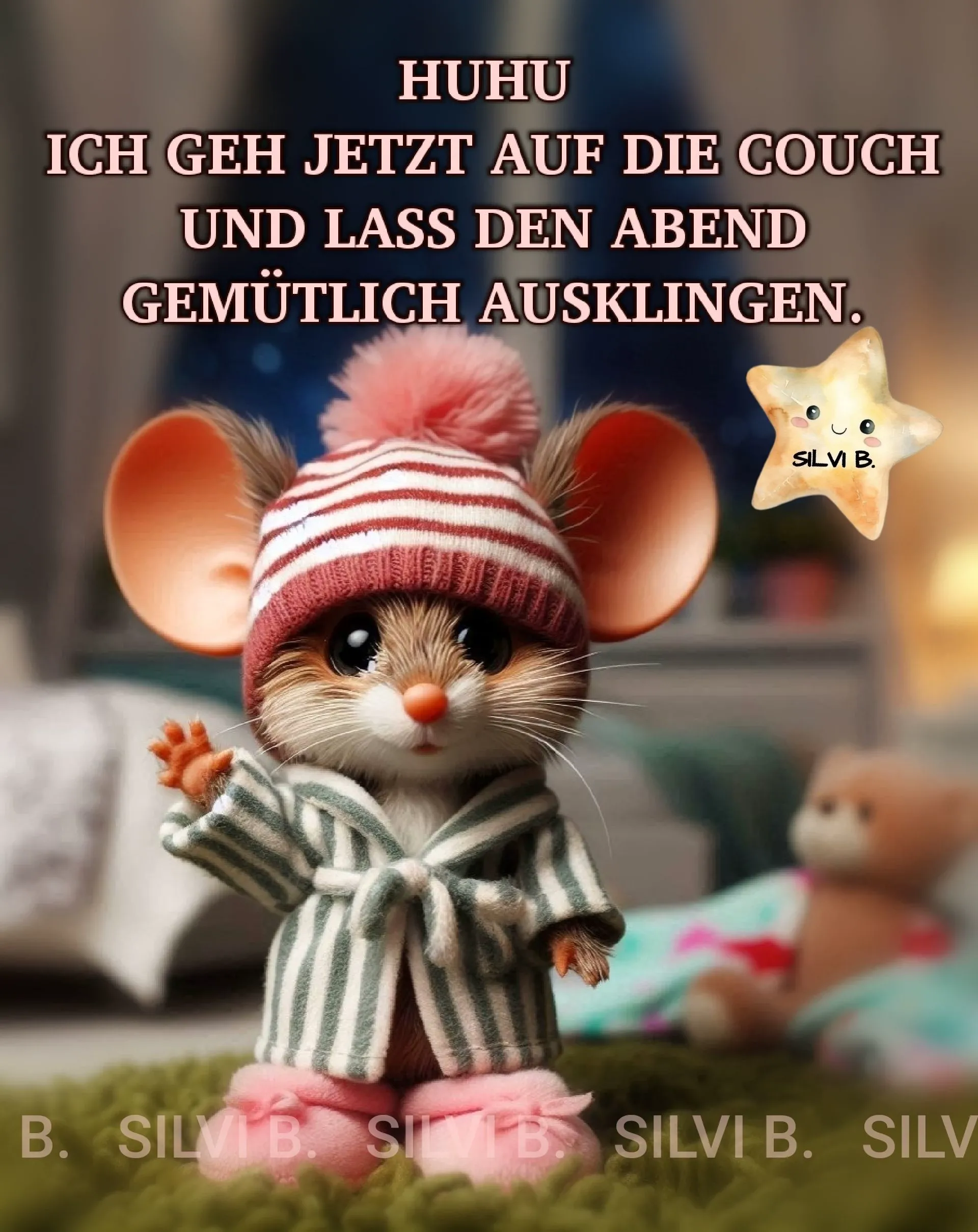 HUHU, ich lass den Abend gemütlich ausklingen – Dein Guten-Abend-Grußbild