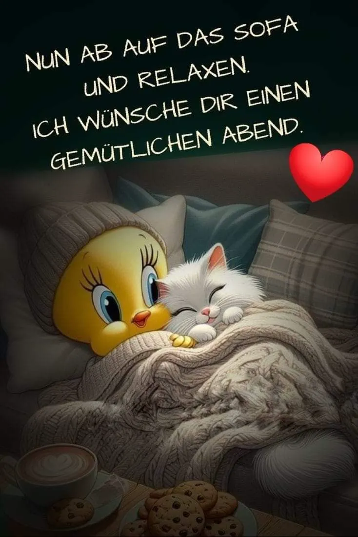 Nun ab auf das Sofa und relaxen: Dein Guten-Abend-Grußbild zum Teilen