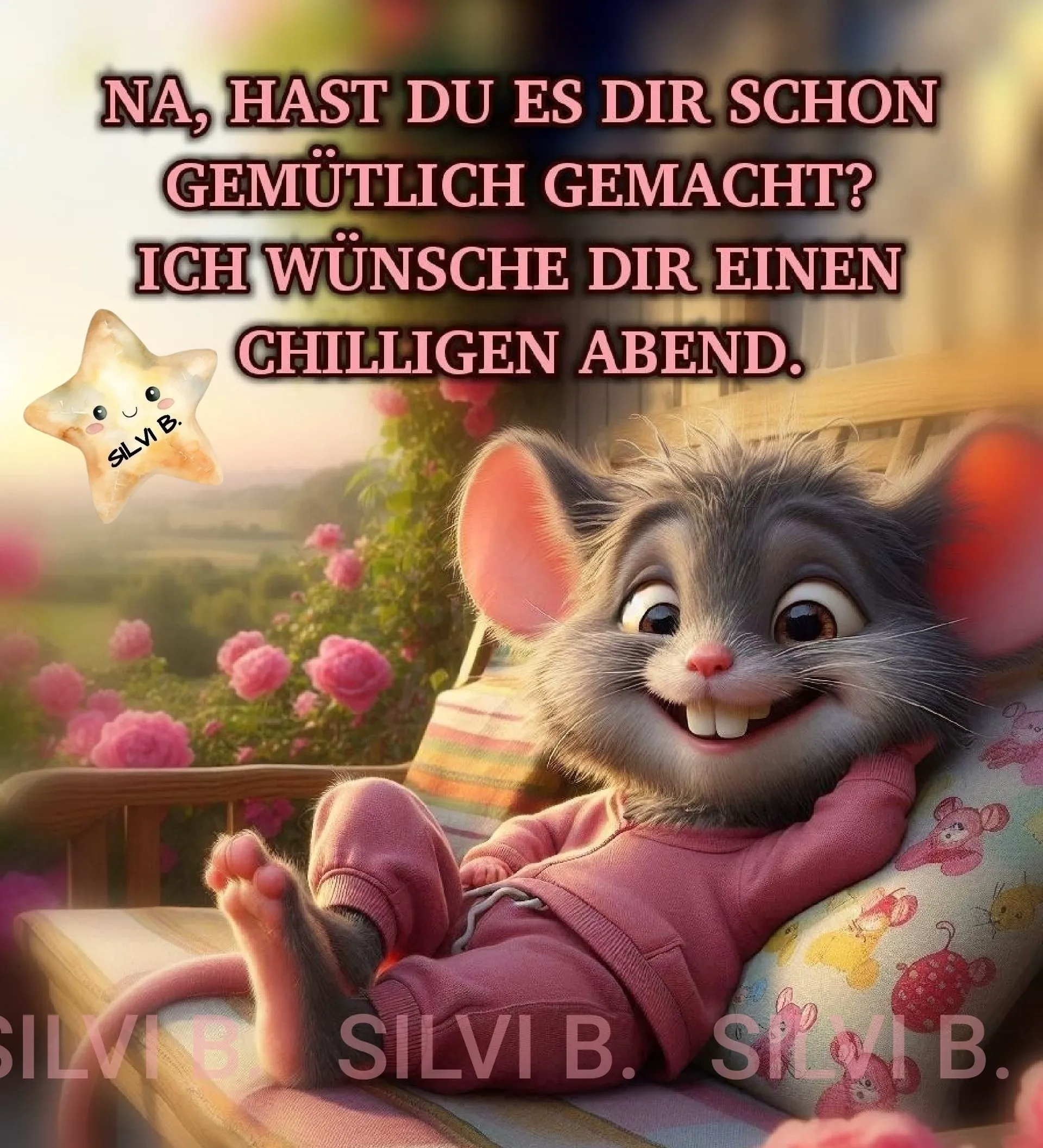 Chilliger Abend - Guten-Abend-Gruß mit einem niedlichen Cartoon-Mäuschen