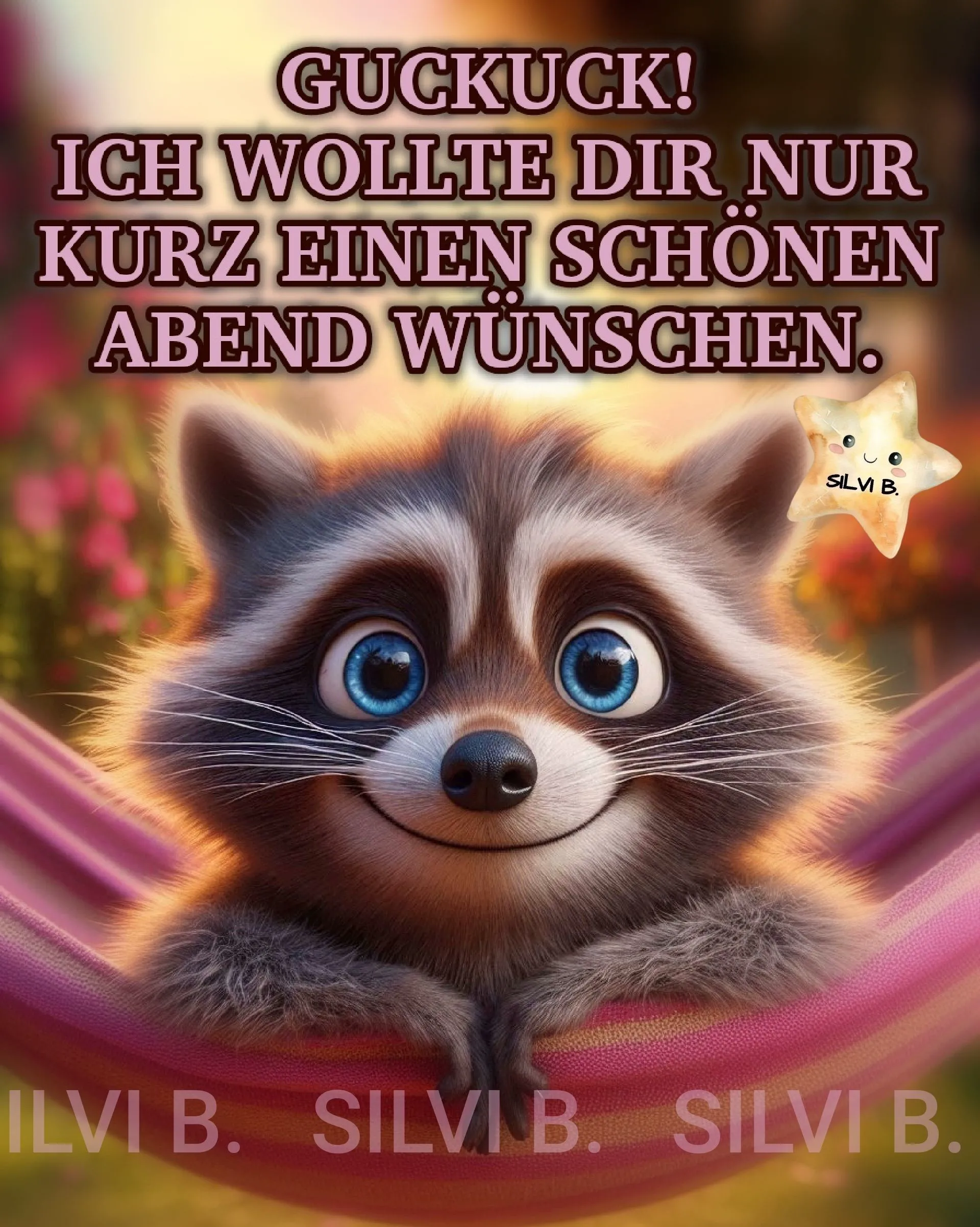 Ein süßer Waschbär wünscht dir einen schönen Abend