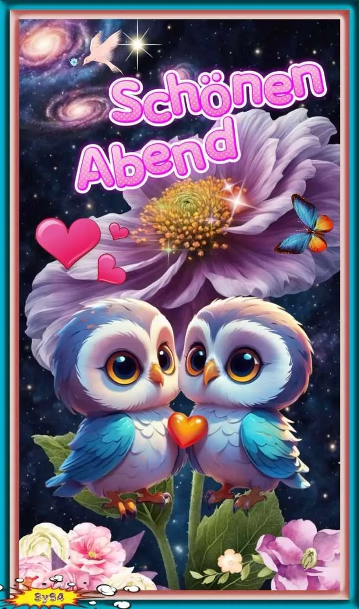 Schönen Abend wünschen: Niedliche Eulen als Guten-Abend-Grußbild zum Teilen