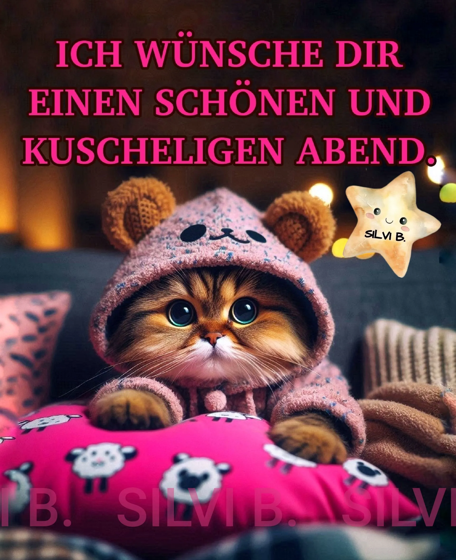 Kuscheliger Abend - Süßes Katzenbild mit Abendgruß