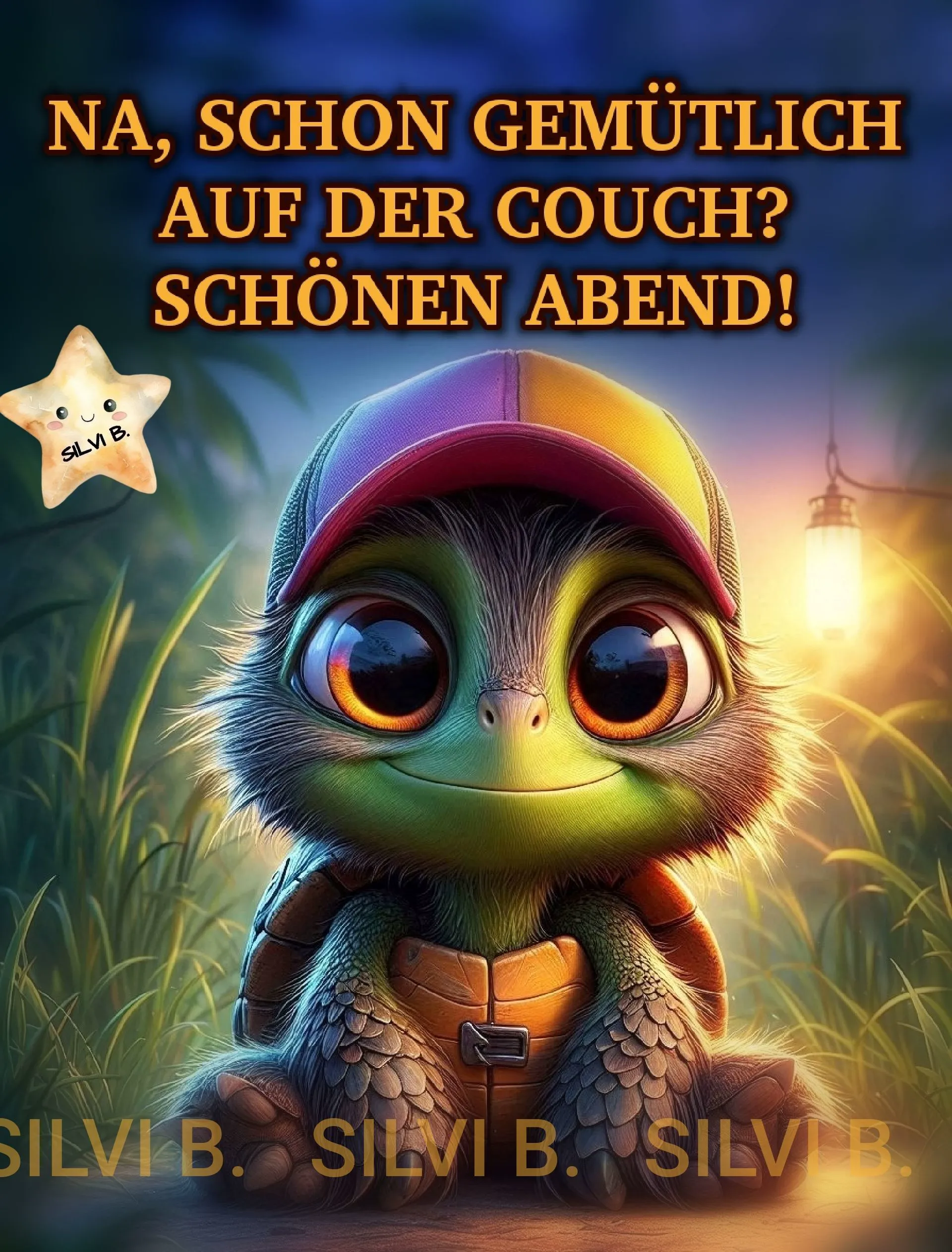 Schönen Abend! Mach es dir gemütlich mit diesem süßen Guten-Abend-Grußbild