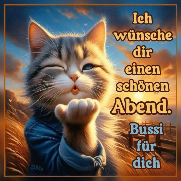 Ich wünsche dir einen schönen Abend: Süßes Guten-Abend-Grußbild mit Bussi