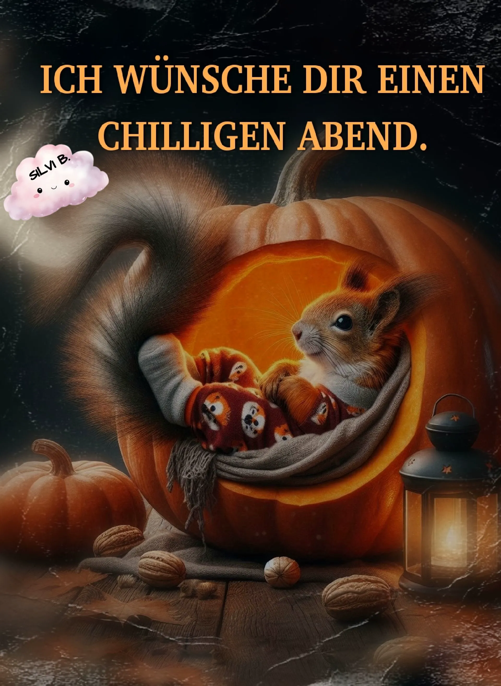 Ein chilliger Abend - Guten-Abend-Grußbild mit niedlichem Eichhörnchen