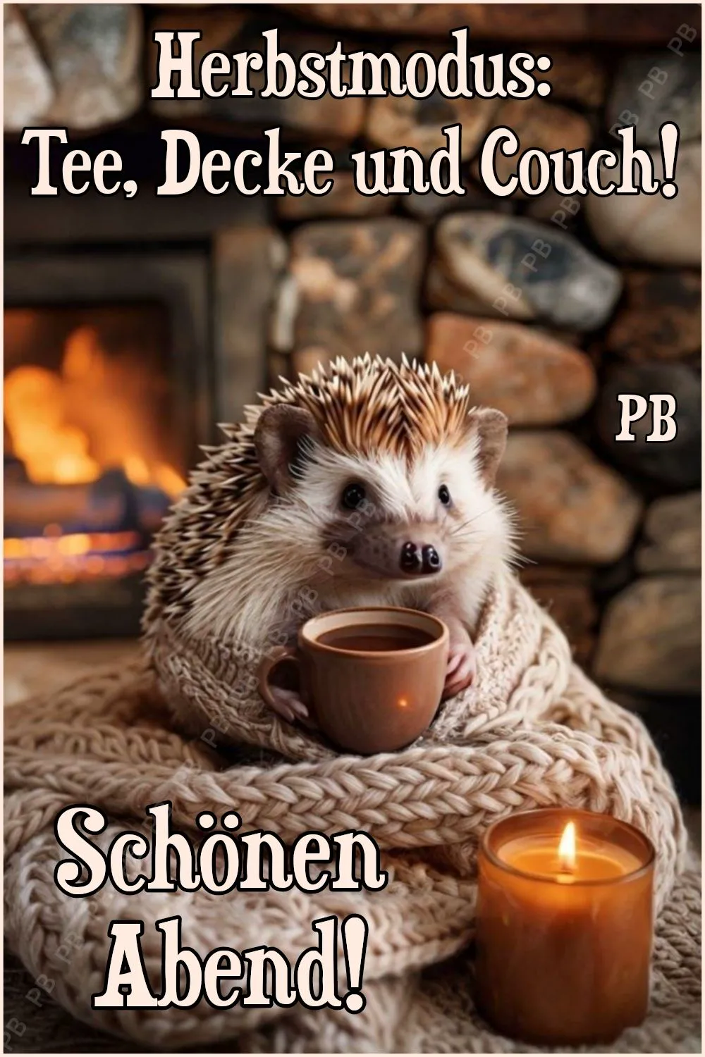 Herbstmodus: Tee, Decke & Couch! Ein gemütliches Guten-Abend-Grußbild