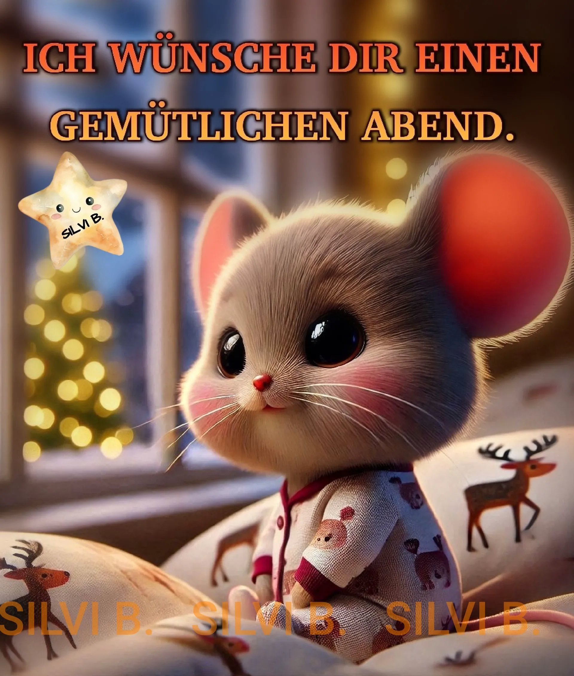Ich wünsche dir einen gemütlichen Abend! Entspanntes Grußbild teilen.