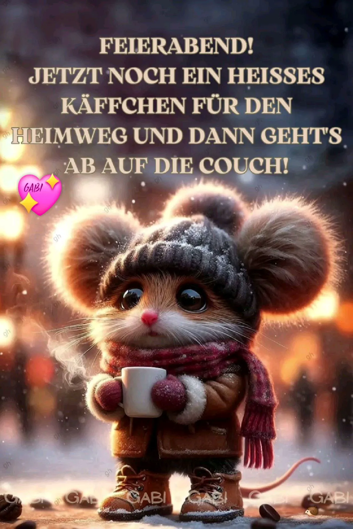Feierabend mit Käffchen! Dein Guten-Abend-Grußbild für einen entspannten Abend