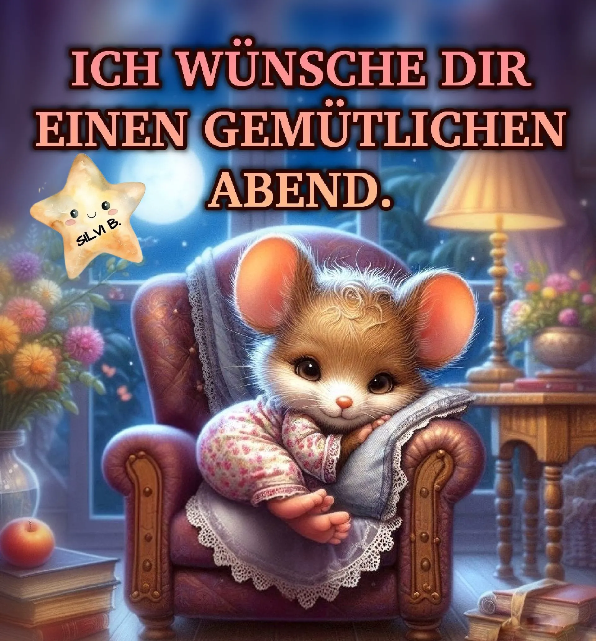 Ich wünsche dir einen gemütlichen Abend: Süßes Guten-Abend-Grußbild