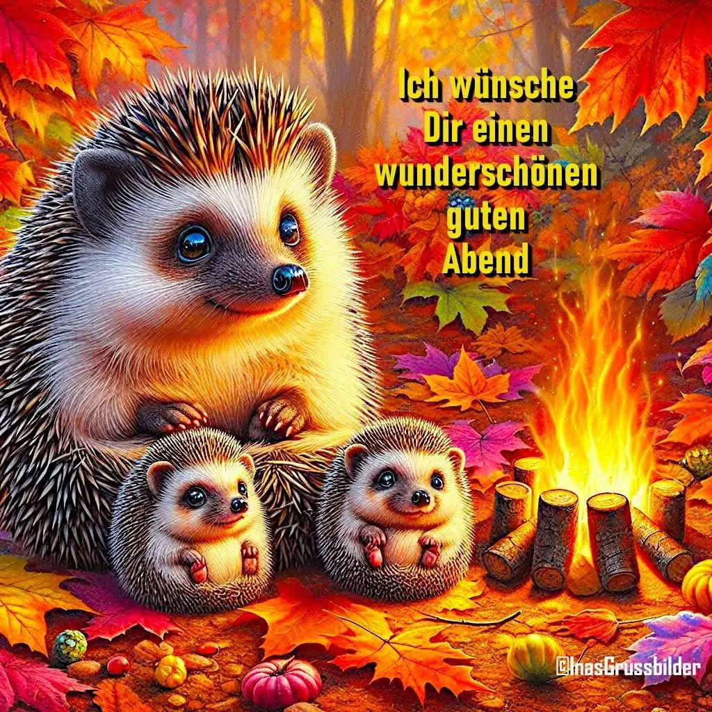 Herzlicher Abendgruß mit Igel-Familie - Guten Abend!
