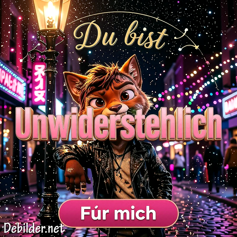 Eine anthropomorphe Fuchsfigur in einer Lederjacke lehnt an einer historischen Straßenlaterne vor einer beleuchteten, bunten Stadtkulisse bei Nacht. Sanftes Funkeln und magische Lichter umhüllen die Szenerie in einem lebendigen urbanen Ambiente.