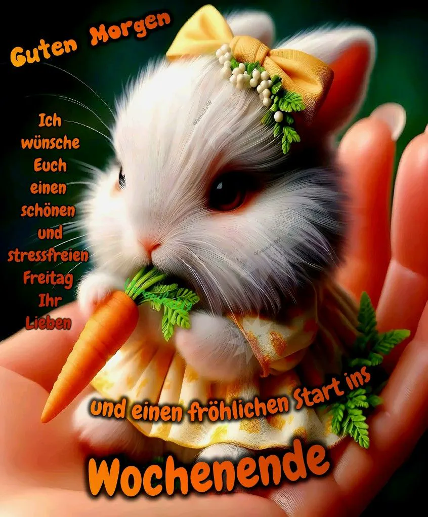 Ein fröhliches Wochenende für dich - Süßes Kaninchen mit Karotte