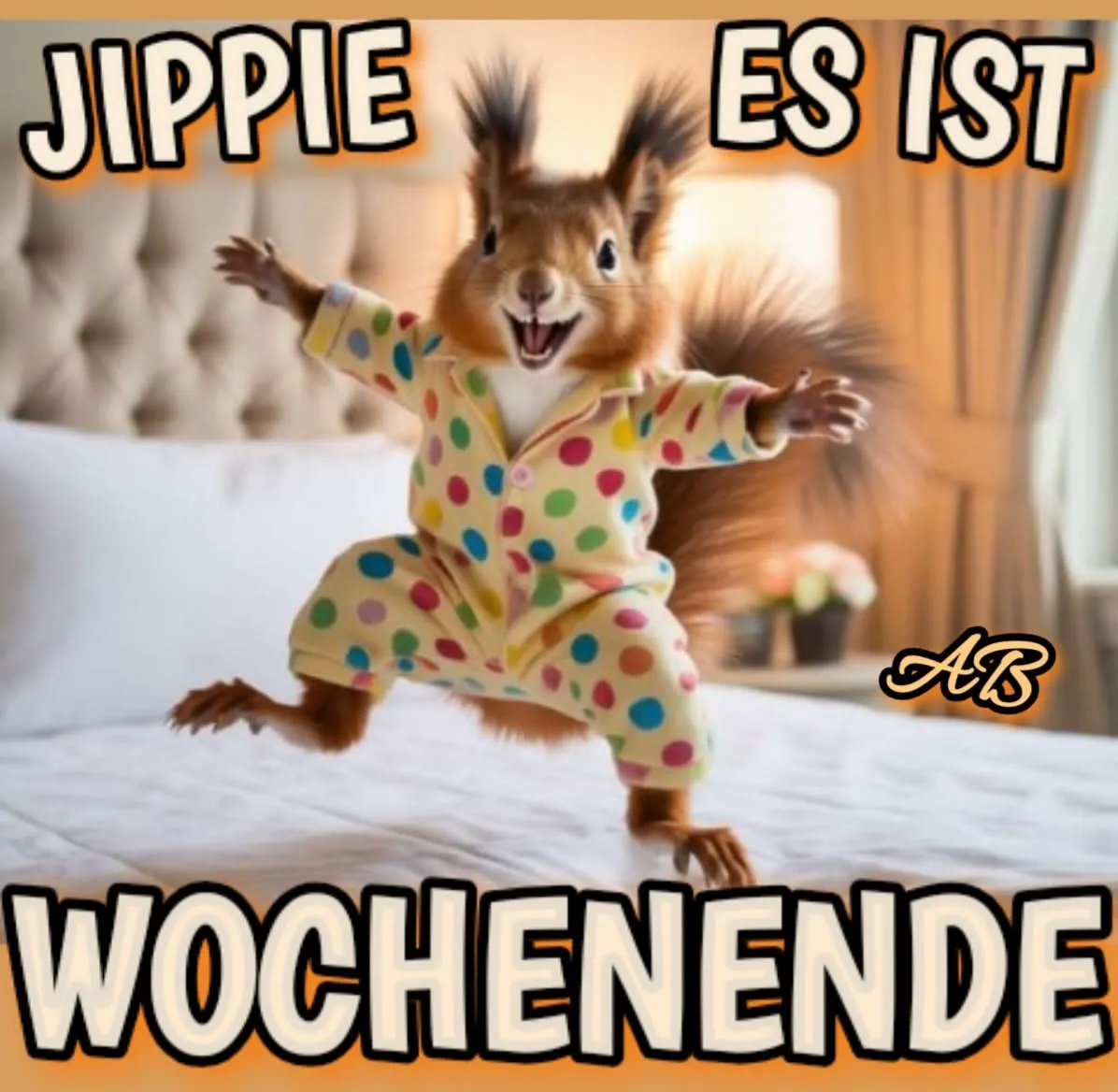 Ein fröhliches Wochenende mit einem freudigen Eichhörnchen