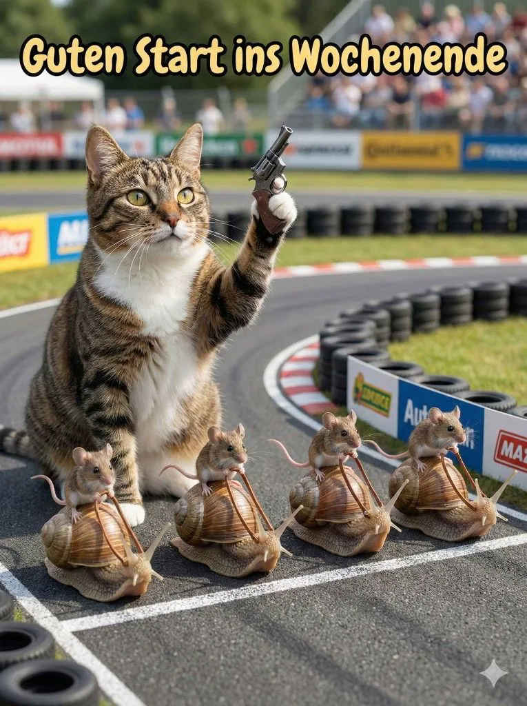 Ein lustiger Gruß zum Wochenende: Katze und Schneckenrennen