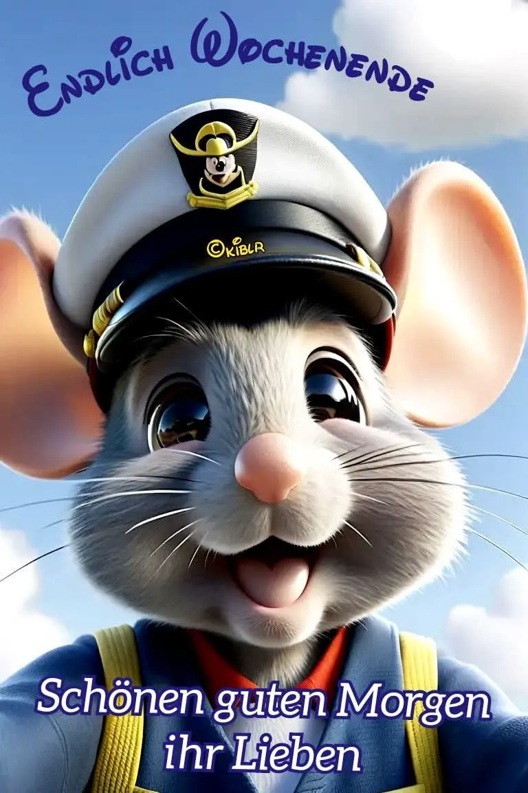 Endlich Wochenende: Süße Maus wünscht fröhlichen guten Morgen zum Teilen!
