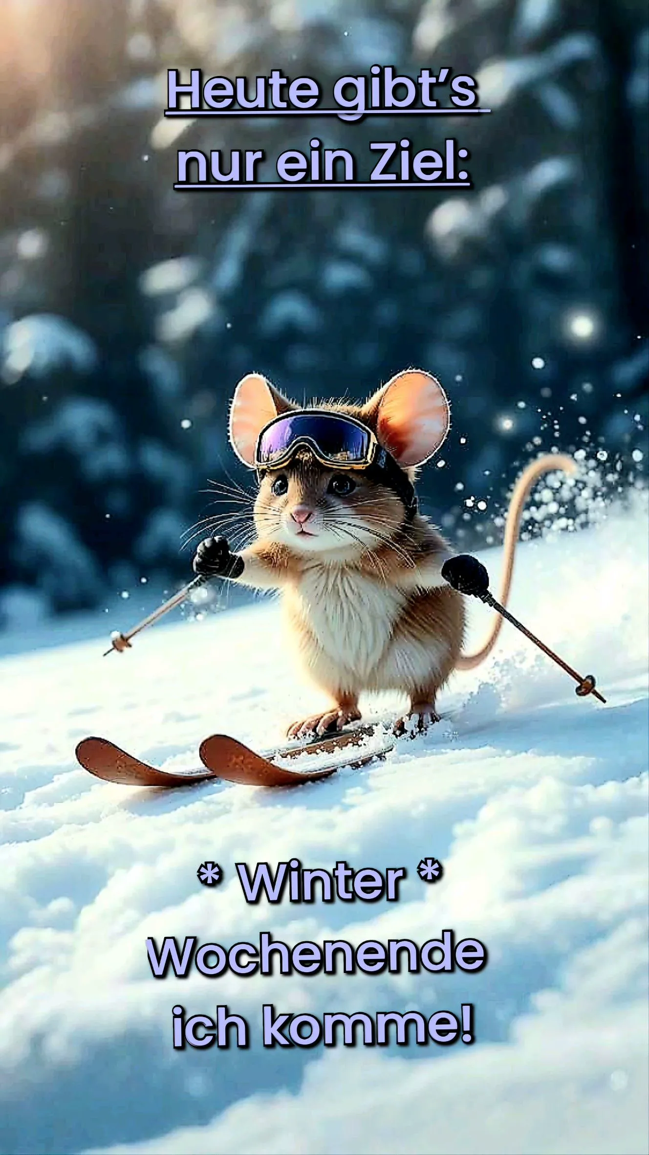Schönes Winter-Wochenende: Maus auf Skiern bereit für Spaß im Schnee!