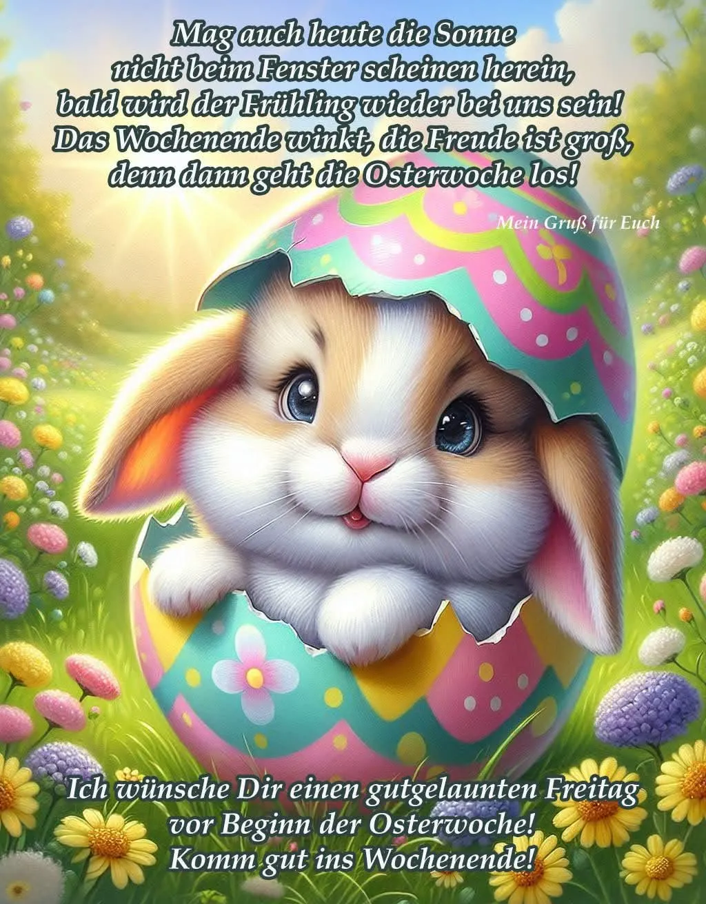 Schönes Wochenende & Frohe Ostern! Süßer Osterhase wünscht dir einen tollen Start