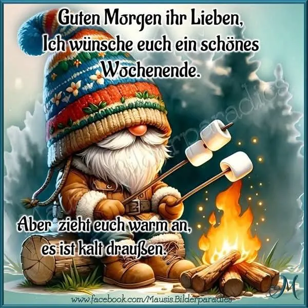 Schönes Wochenende: Gemütliche Grüße für kalte Tage am Lagerfeuer