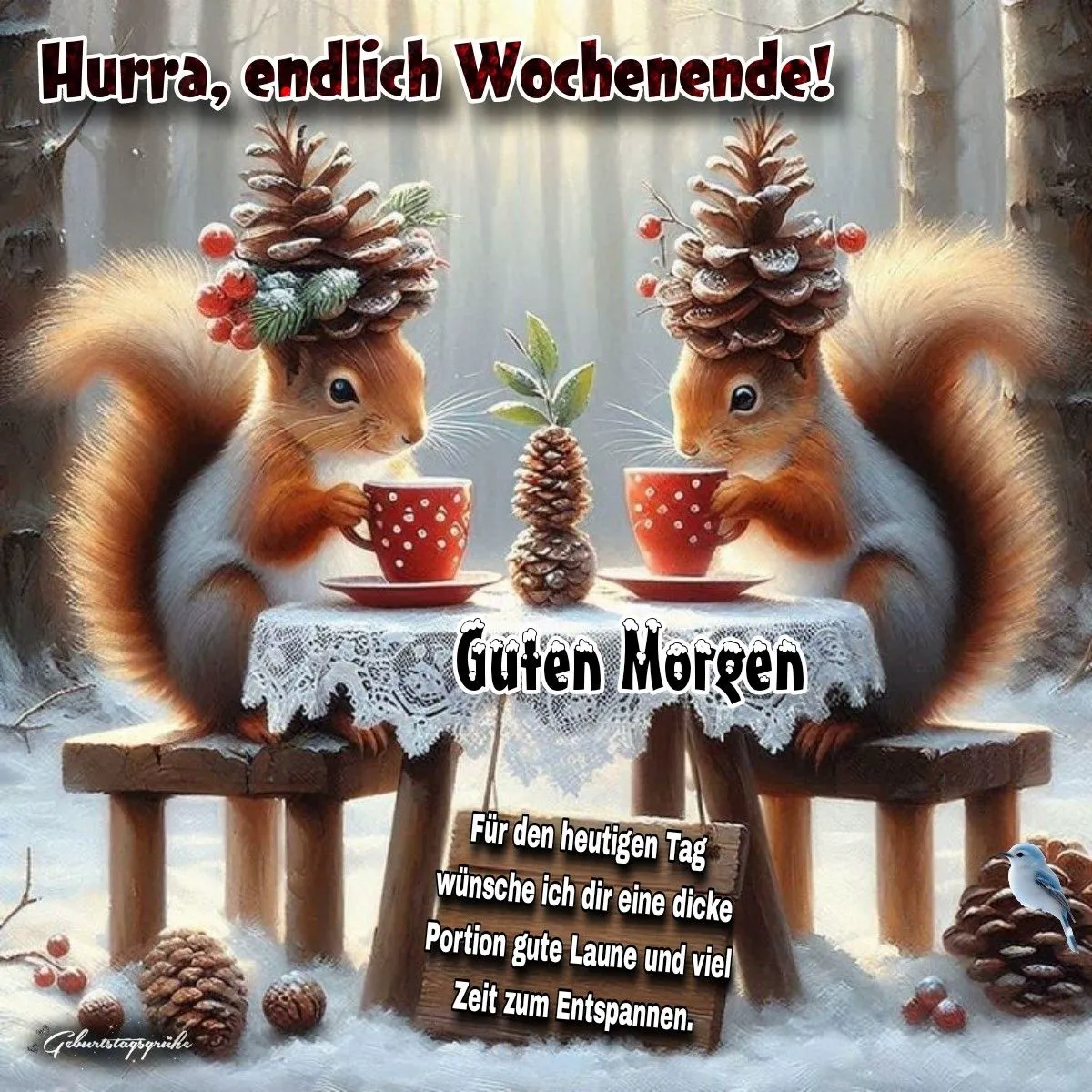 Squirrels begrüßen das Wochenende mit einem gemütlichen Kaffee