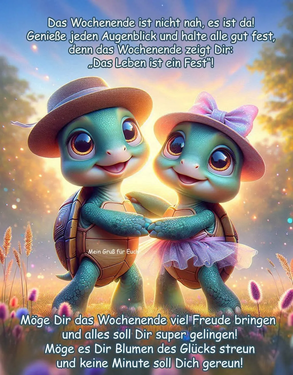 Wochenende ist da! Süße Schildkröten wünschen Dir ein fröhliches Fest.