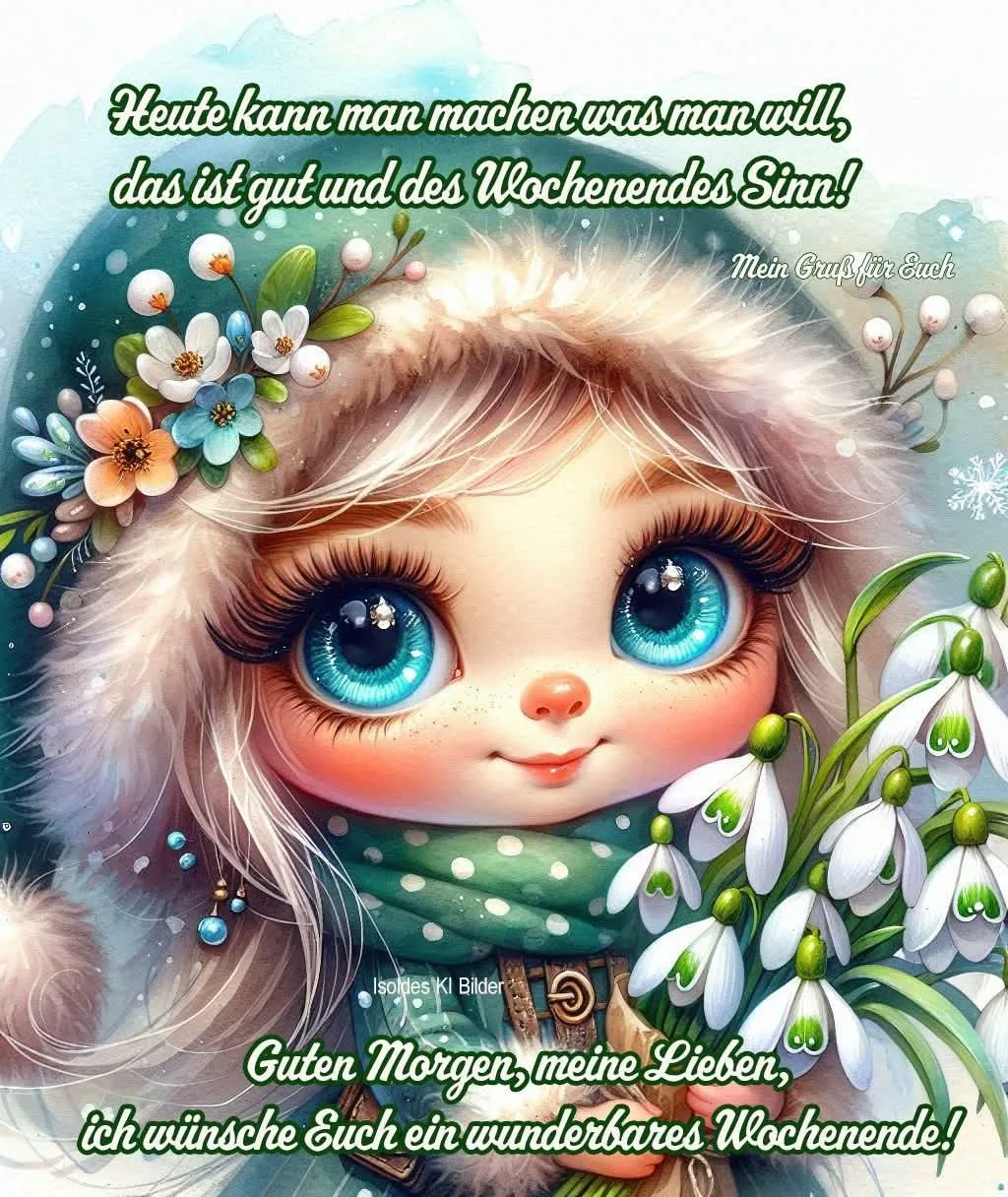 Wochenendgruß mit Herz: Süßes Mädchen wünscht ein schönes Wochenende!