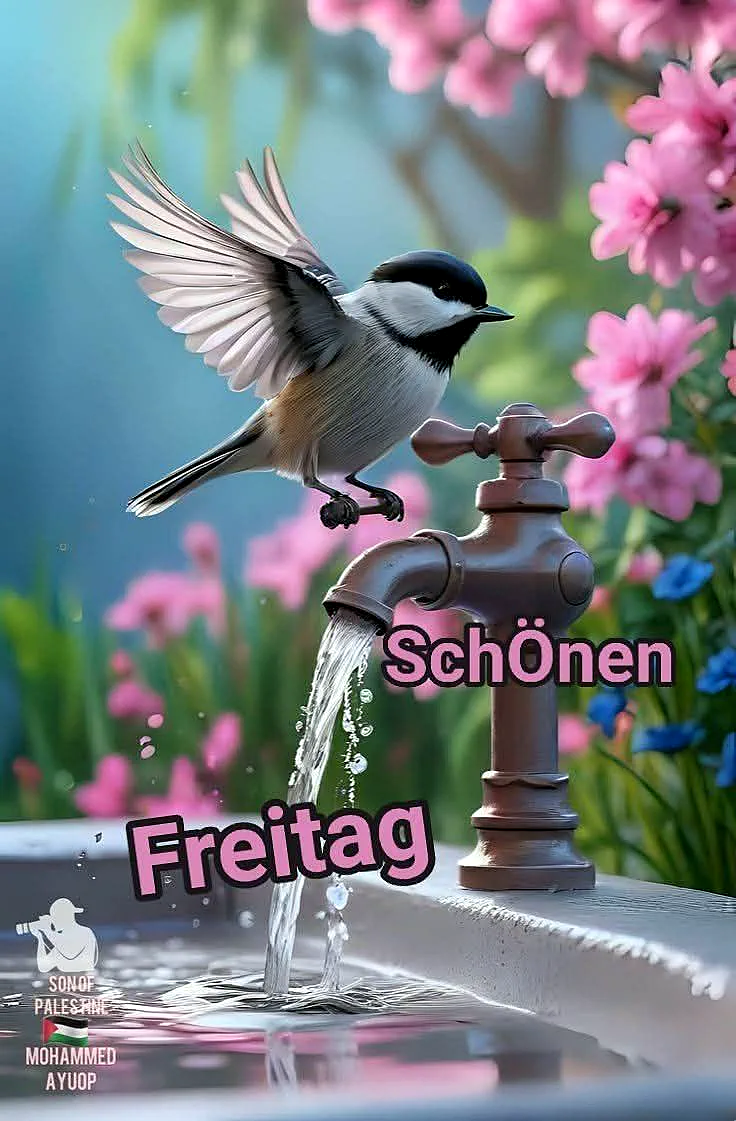 Ein Vogel badet im Wasser - Schönen Freitag