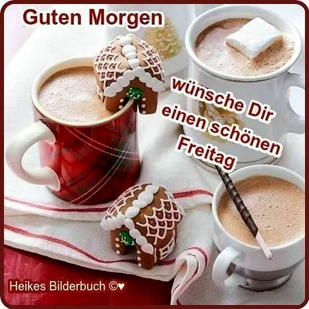 Endlich Freitag! Warme Grüße und süße Vorfreude aufs Wochenende teilen.