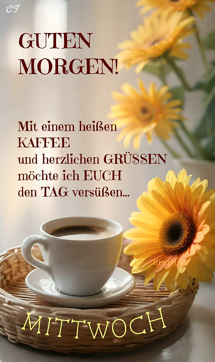 Mittwoch Morgen Gruß - Kaffee und Sonnenblumen