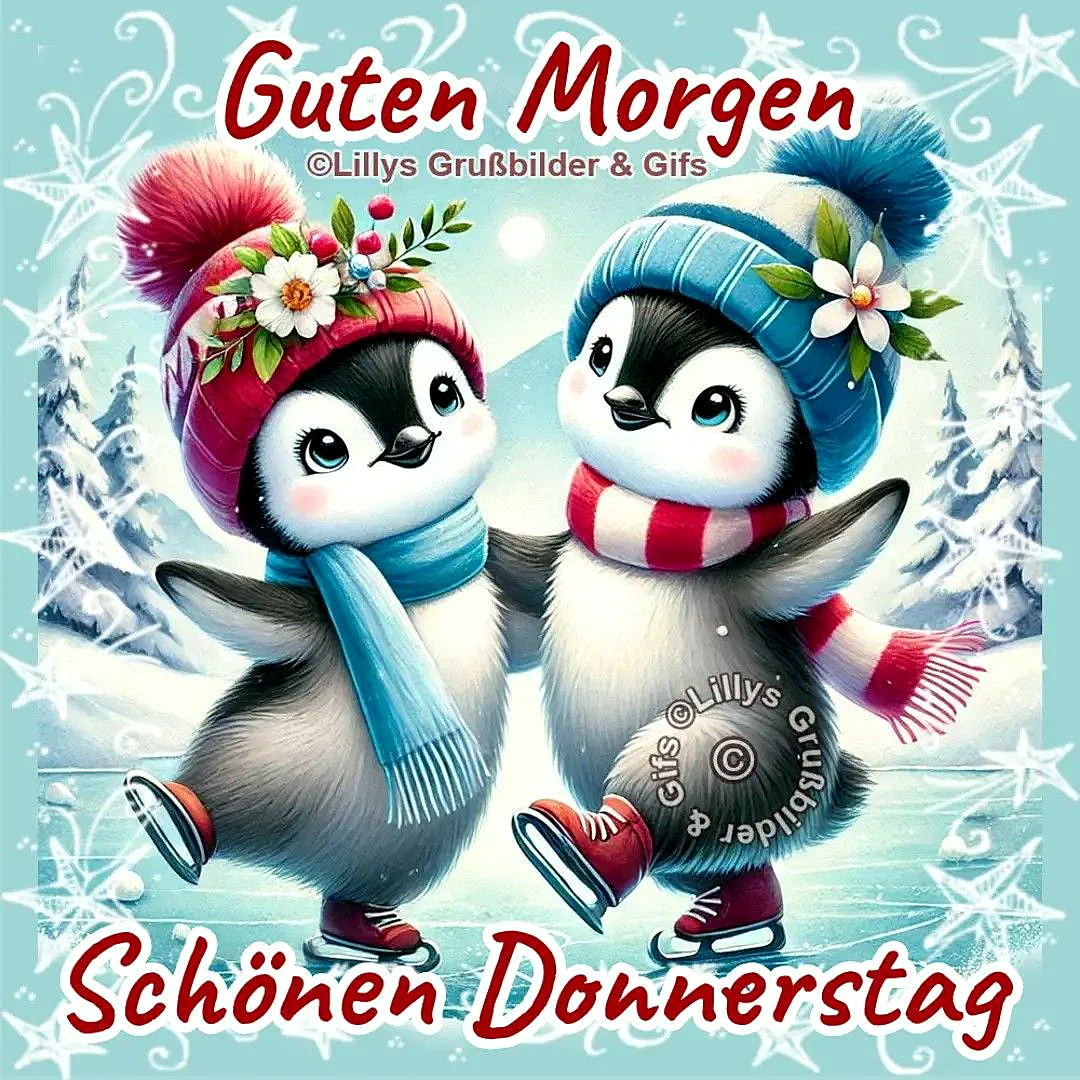 Schönen Donnerstag Bilder - Zwei Pinguine im Winter