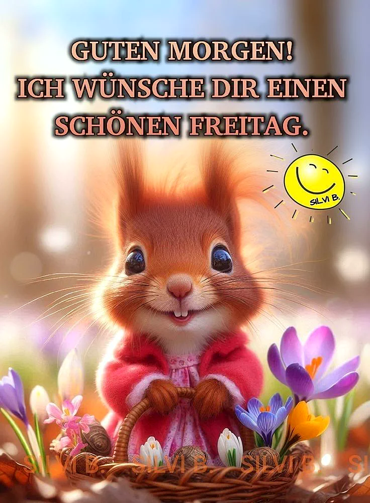 Schönen Freitag Bilder - Guten Morgen Gruß mit niedlichem Eichhörnchen