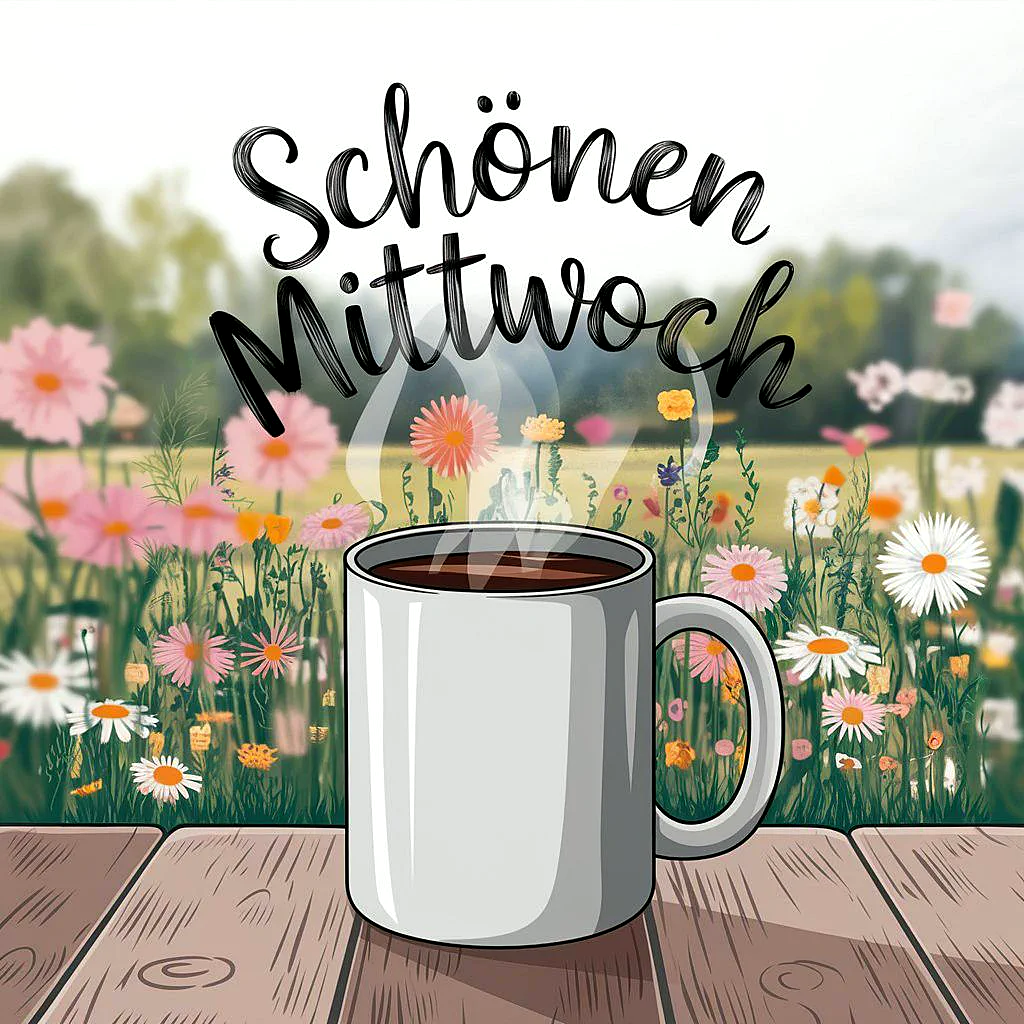 Schönen Mittwoch - Halbzeit-Motivation mit Kaffee und Blumen